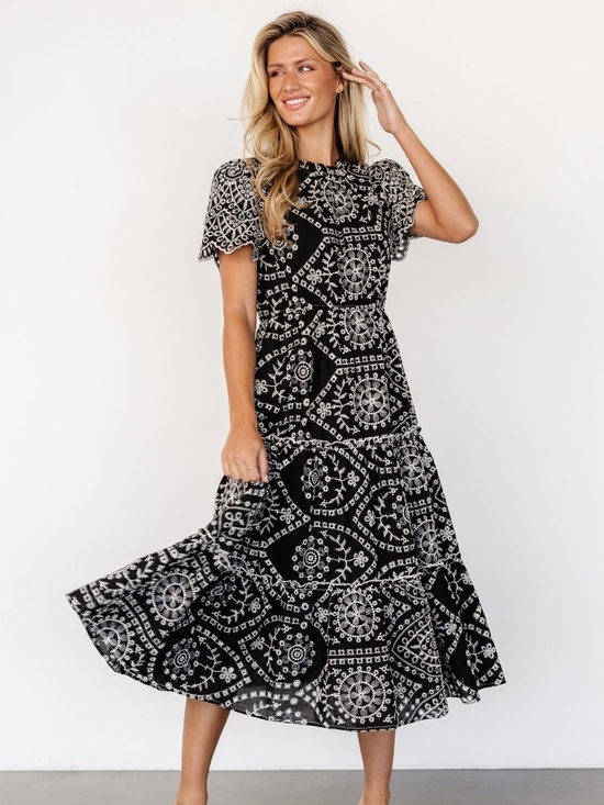 Baltic Born Dresses & Skirts - Baltic Born Mirabel Eyelet Midi Dress | Black + White Size 3XL3XL